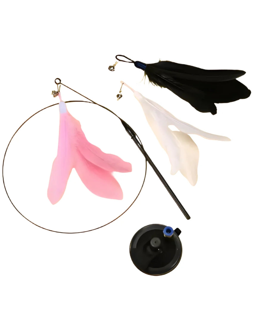 Feather & Bell Cat Toy-Interactive Wand with Suction cup