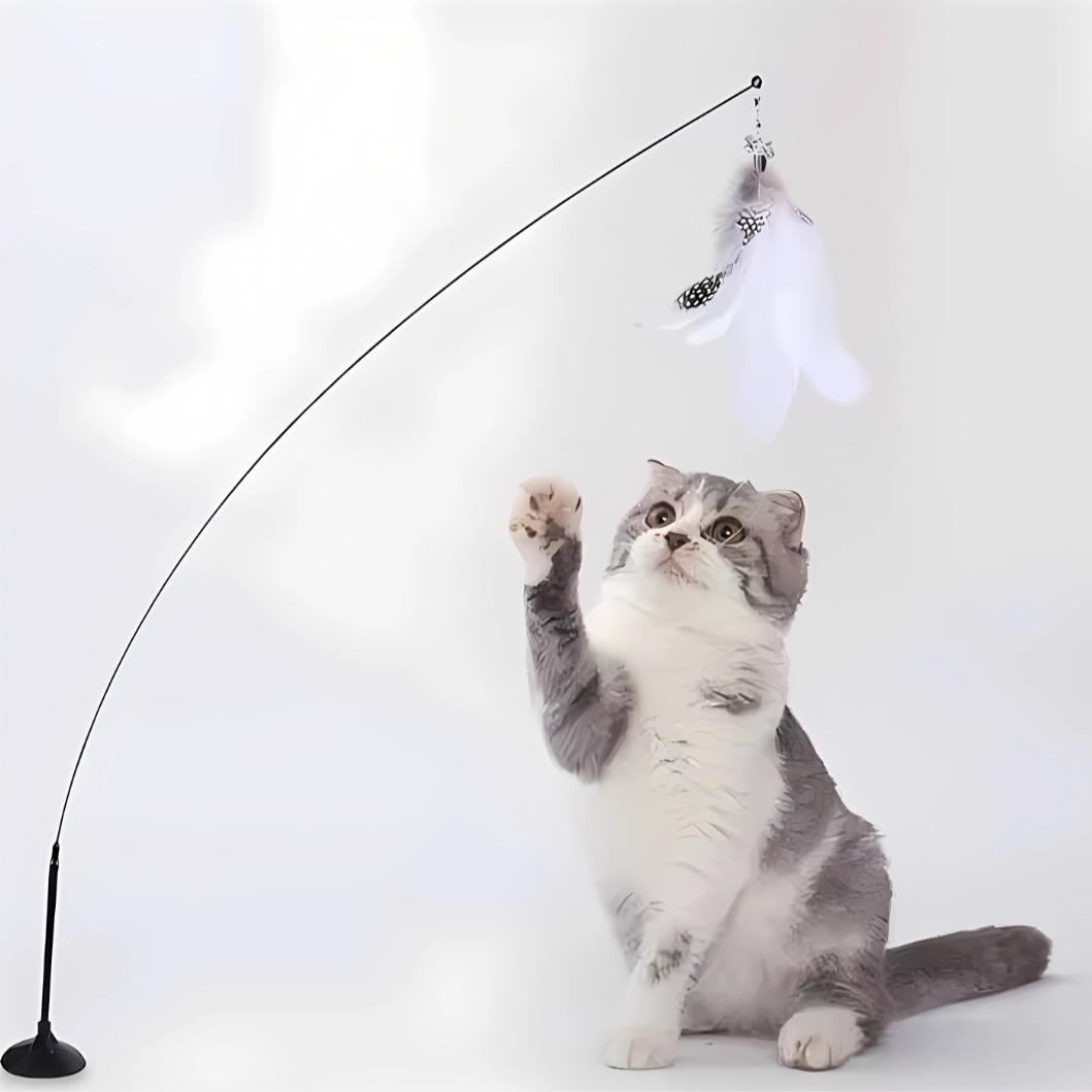 Feather & Bell Cat Toy-Interactive Wand with Suction cup